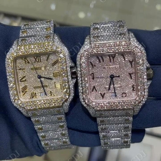 Cartier Santos Two Tone Iced Out Watch hip hop jewelry CustomDiamJewel   