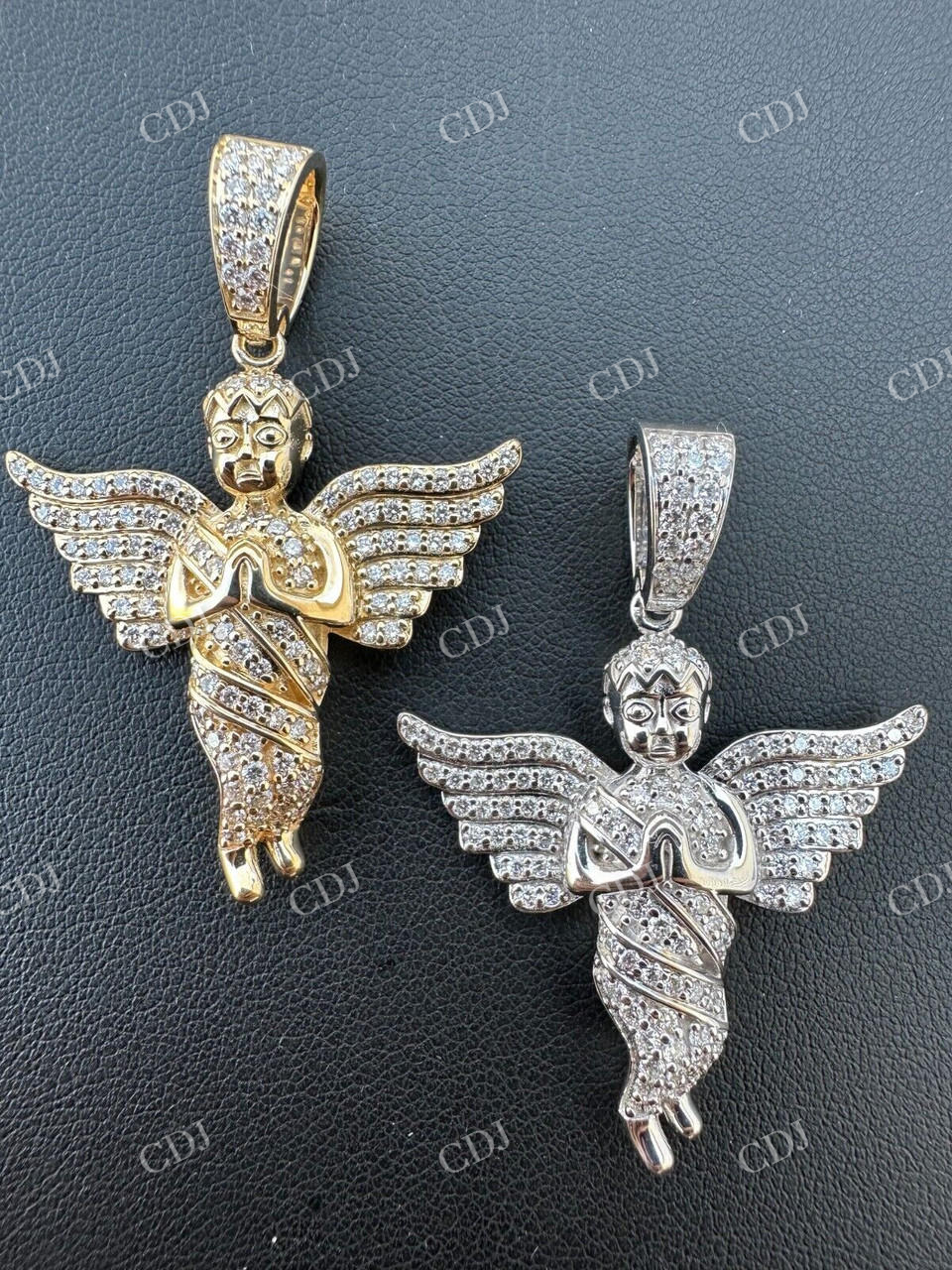 14K Gold Diamond Guardian Angel Cherub Pendant  customdiamjewel   