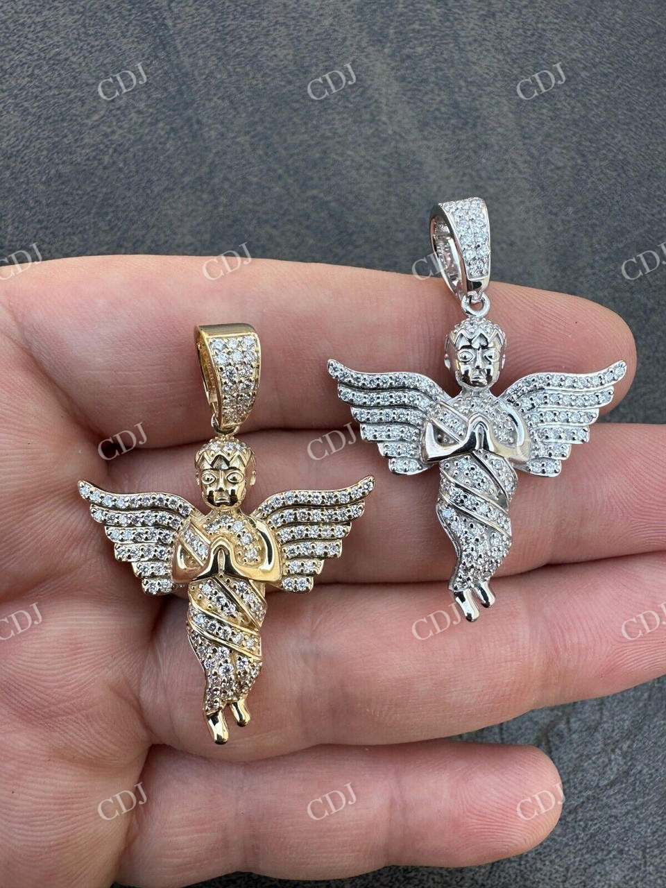 14K Gold Diamond Guardian Angel Cherub Pendant  customdiamjewel   