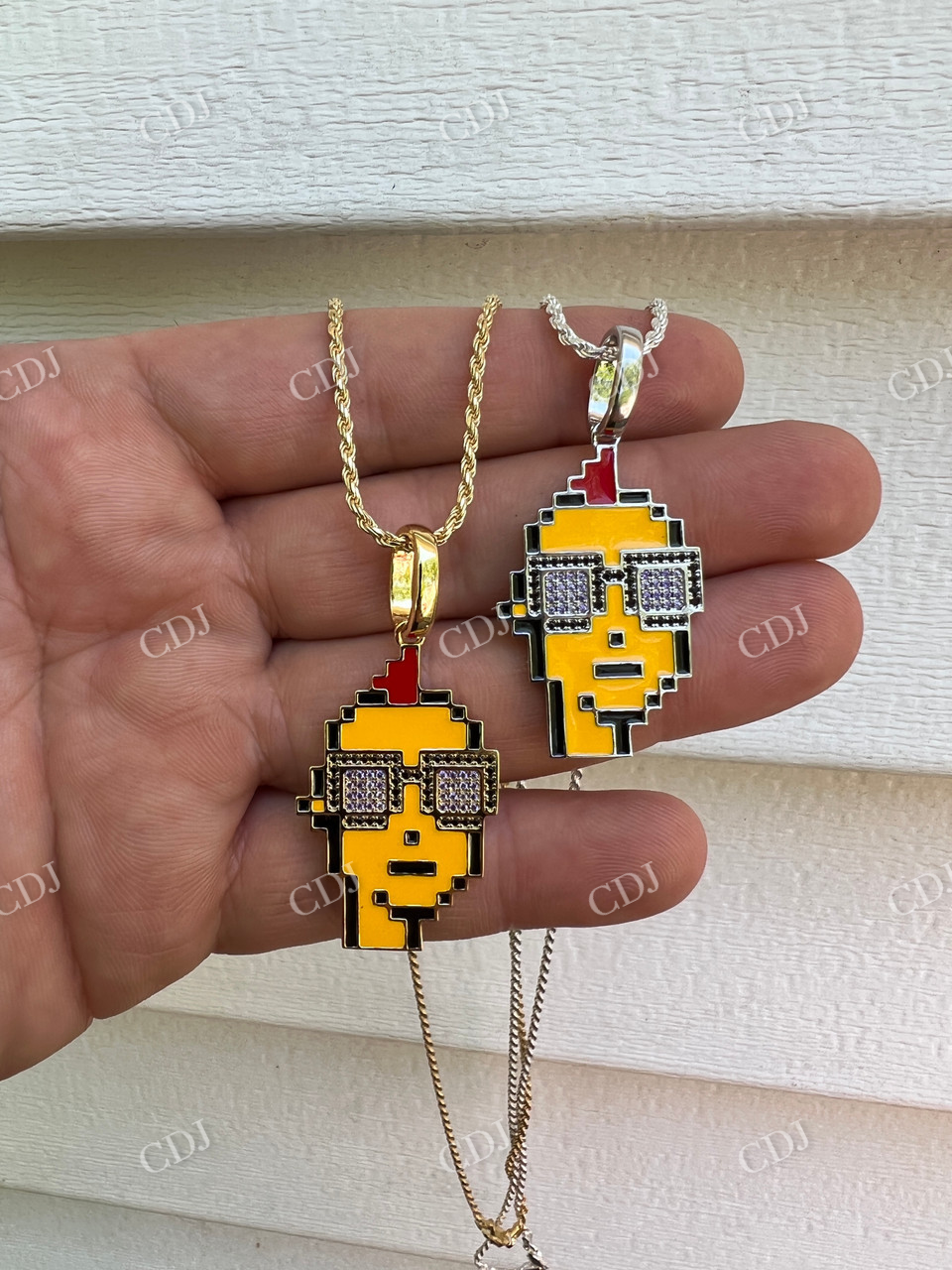 14k Gold Crypto Punk Glasses Iced Diamond Pendant  customdiamjewel   