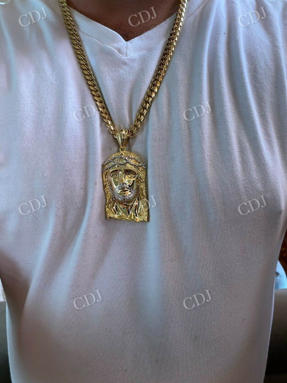 14k Gold Jesus Piece Hip Hop Diamond Pendant  customdiamjewel   