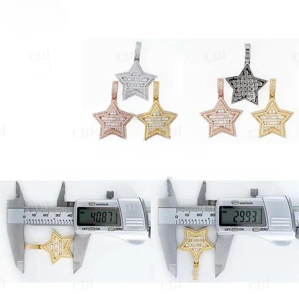 Iced Out Hip Hop Baguette Diamonds Star Pendant  customdiamjewel   