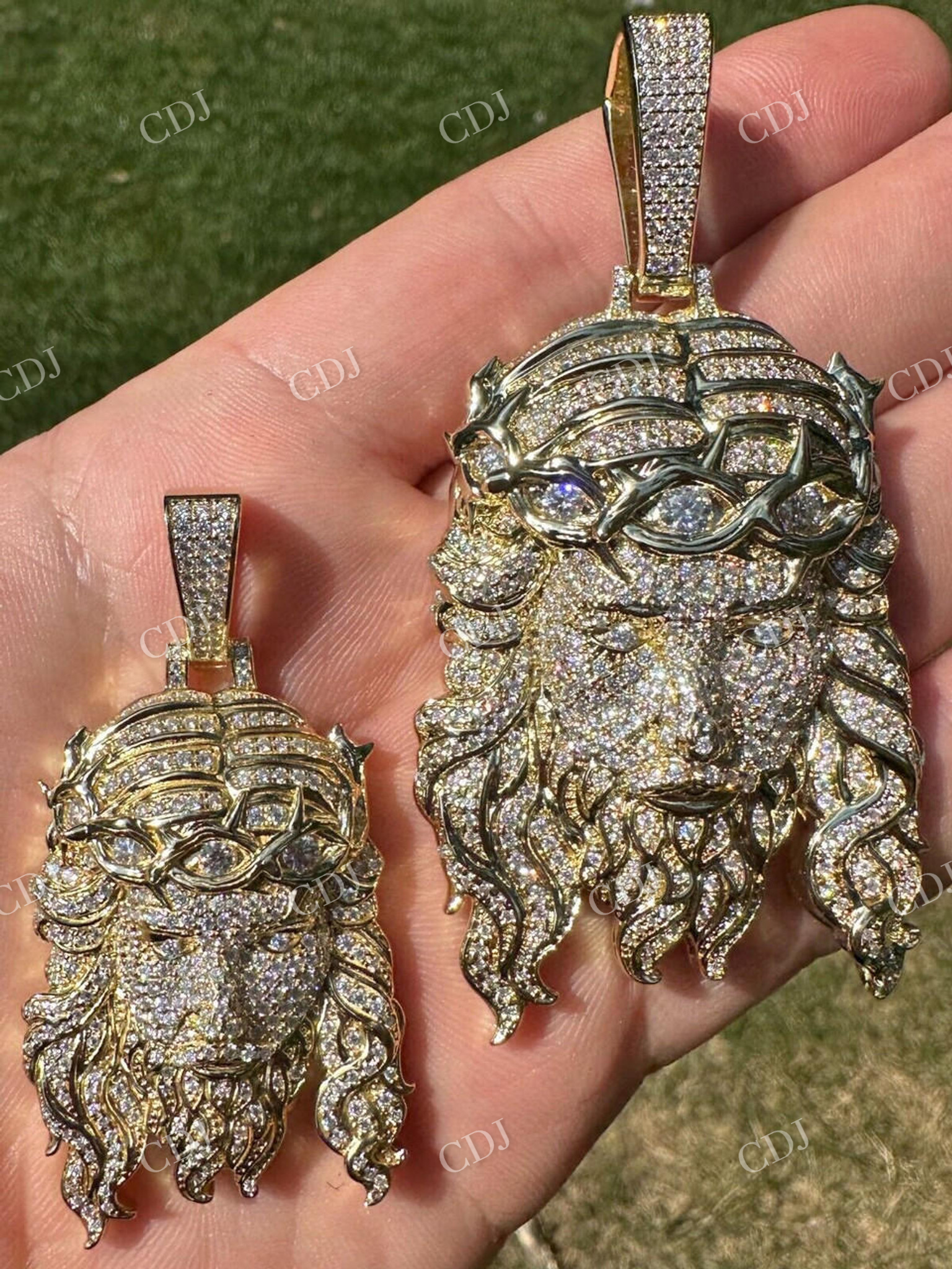 14K Gold Fully Iced Hip Hop Jesus Piece Diamond Pendant  customdiamjewel   