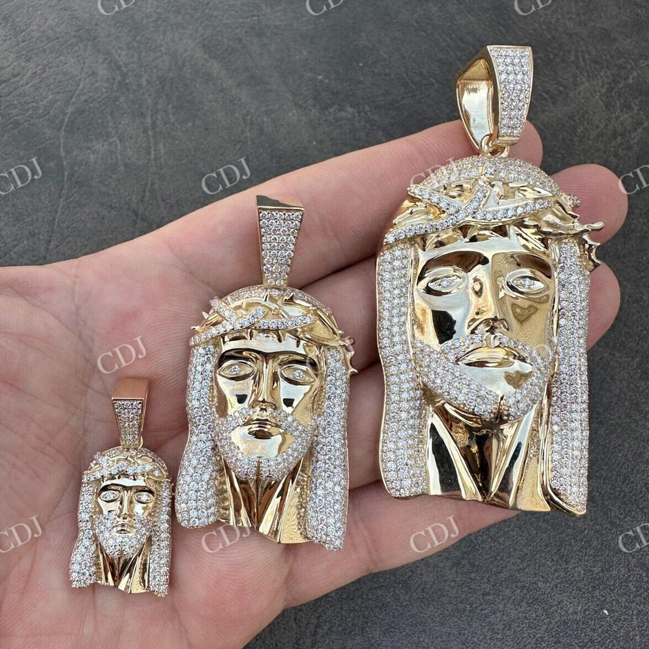 14K Yellow Gold Real Diamond Jesus Piece Pendant  customdiamjewel   