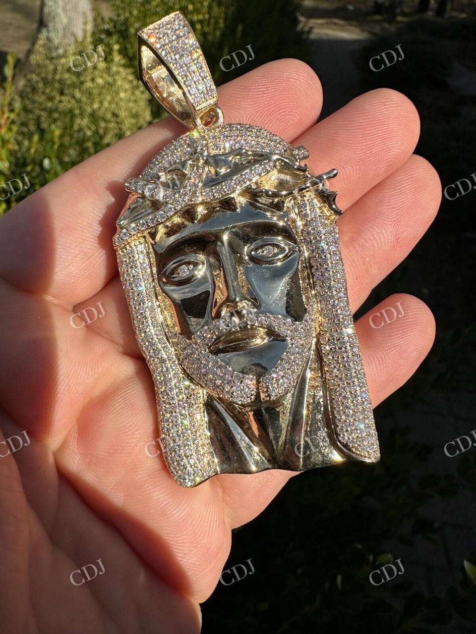 14K Yellow Gold Real Diamond Jesus Piece Pendant  customdiamjewel   