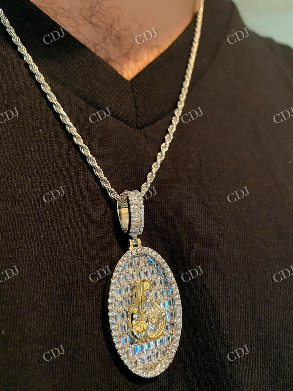 14K Gold Mary Iced Diamond Medallion Pendant  customdiamjewel   