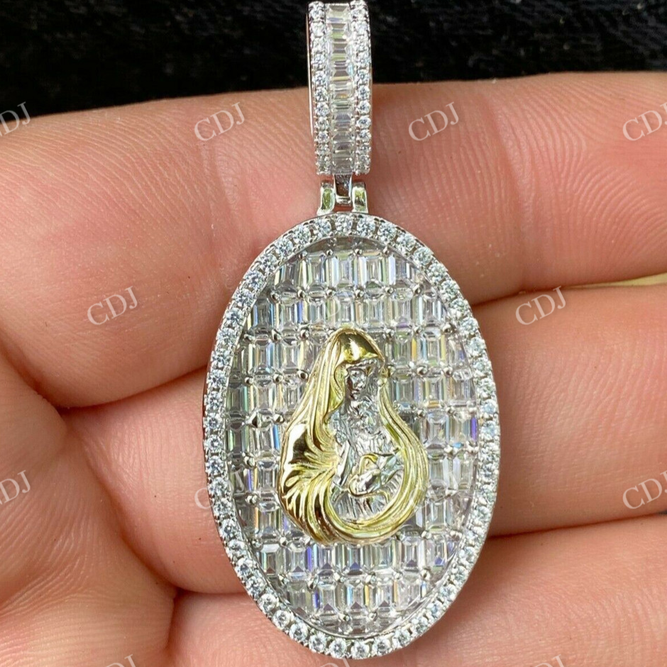 14K Gold Mary Iced Diamond Medallion Pendant  customdiamjewel   