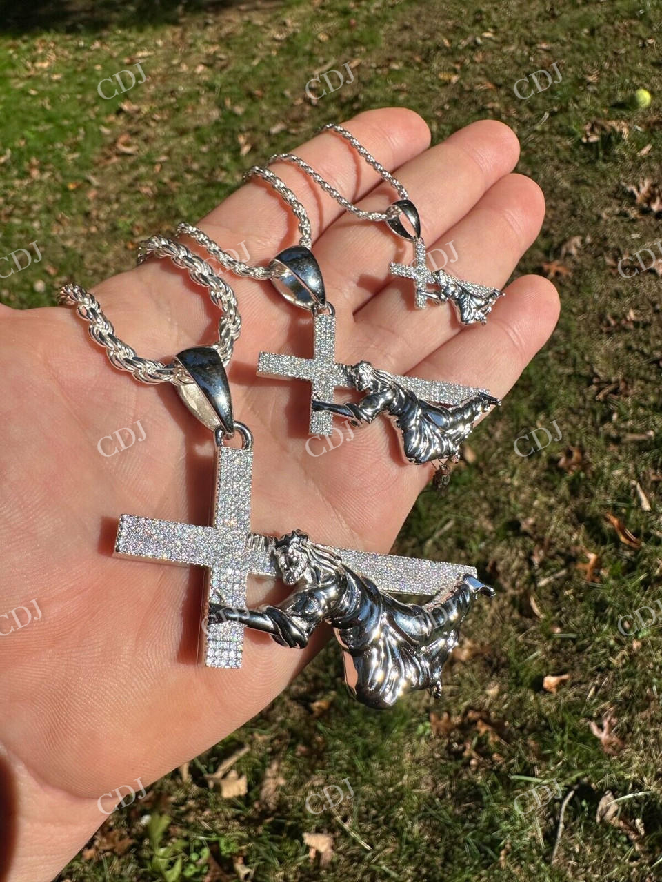 925 Silver Real Diamond Jesus Carrying Cross Pendant  customdiamjewel   