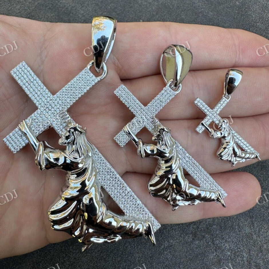 925 Silver Real Diamond Jesus Carrying Cross Pendant  customdiamjewel   