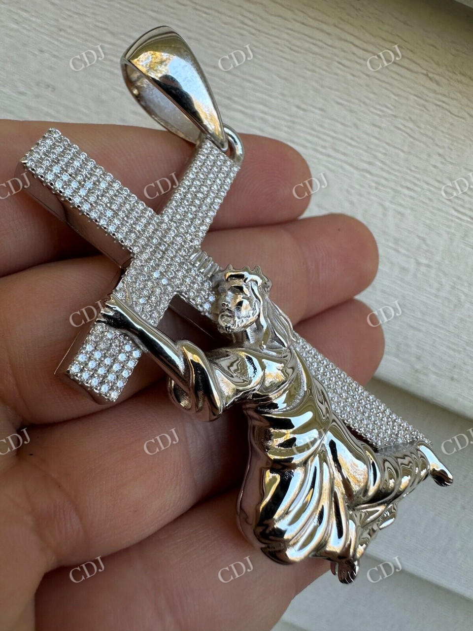 925 Silver Real Diamond Jesus Carrying Cross Pendant  customdiamjewel   