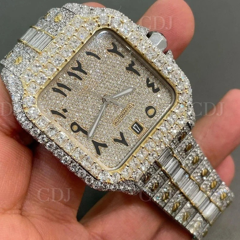 Cartier VVS Moissanite Full Iced out Stainless Steel Mechanical Watches 24 To 27CTW (Approx)  customdiamjewel   