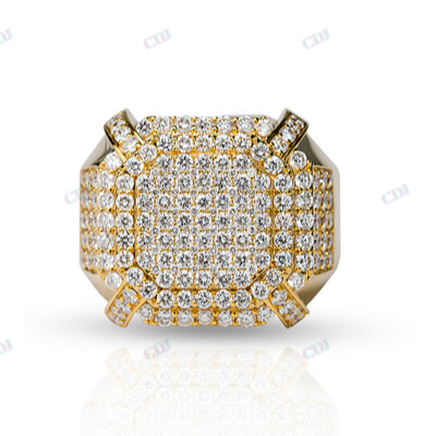 Round Cut Moissanite Diamond Solid Gold Plated Men Ring hip hop jewelry CustomDiamJewel