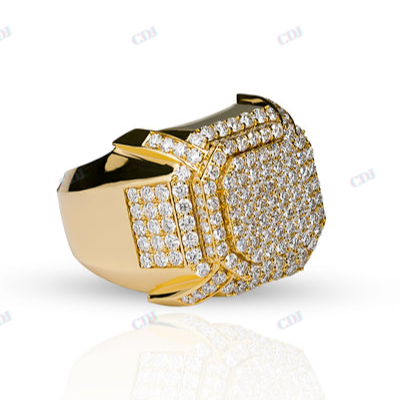 Round Cut Moissanite Diamond Solid Gold Plated Men Ring hip hop jewelry CustomDiamJewel