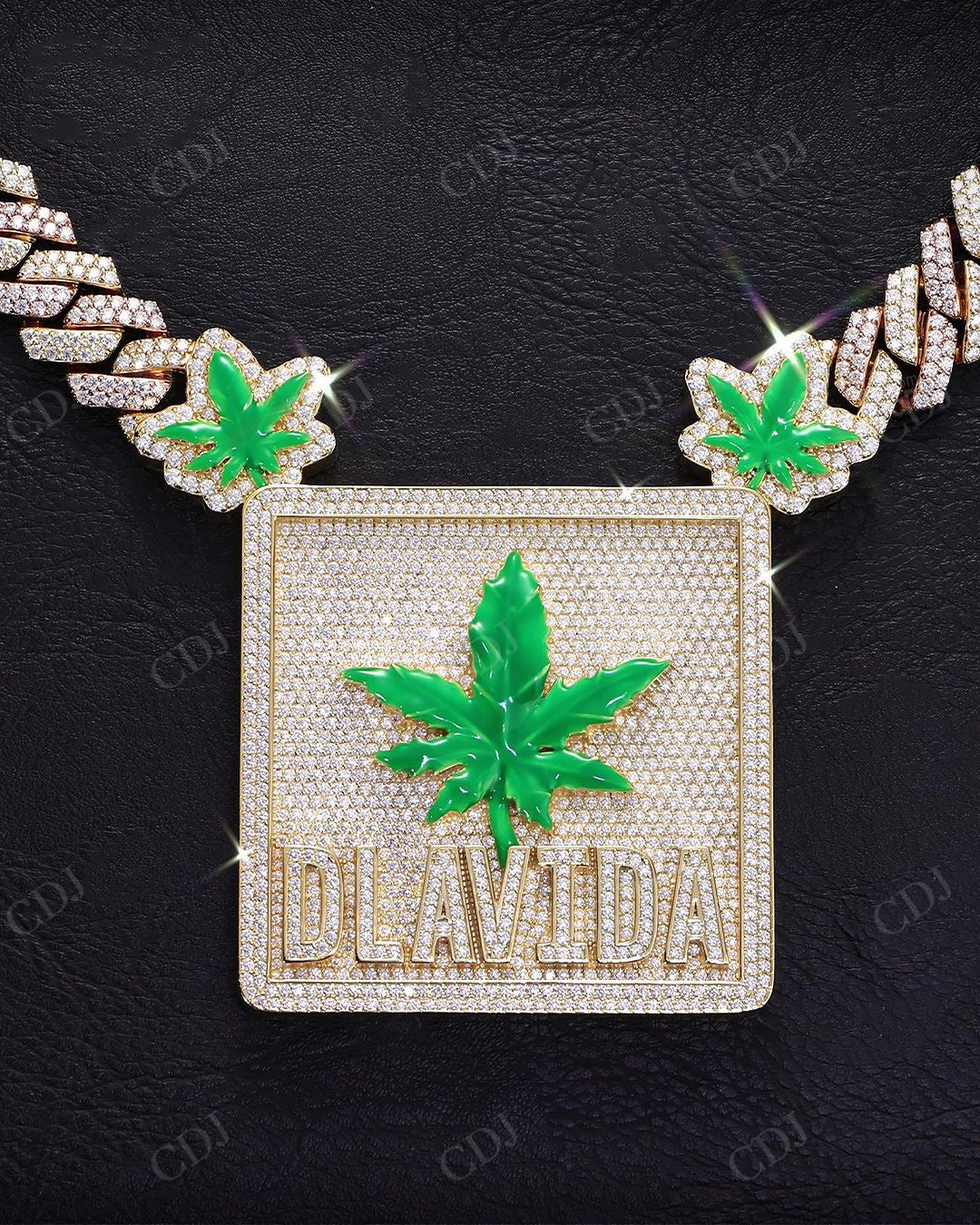 New Style Square DLAVIDA Letter Enamel Green Paint Pendant hip hop jewelry CustomDiamJewel   