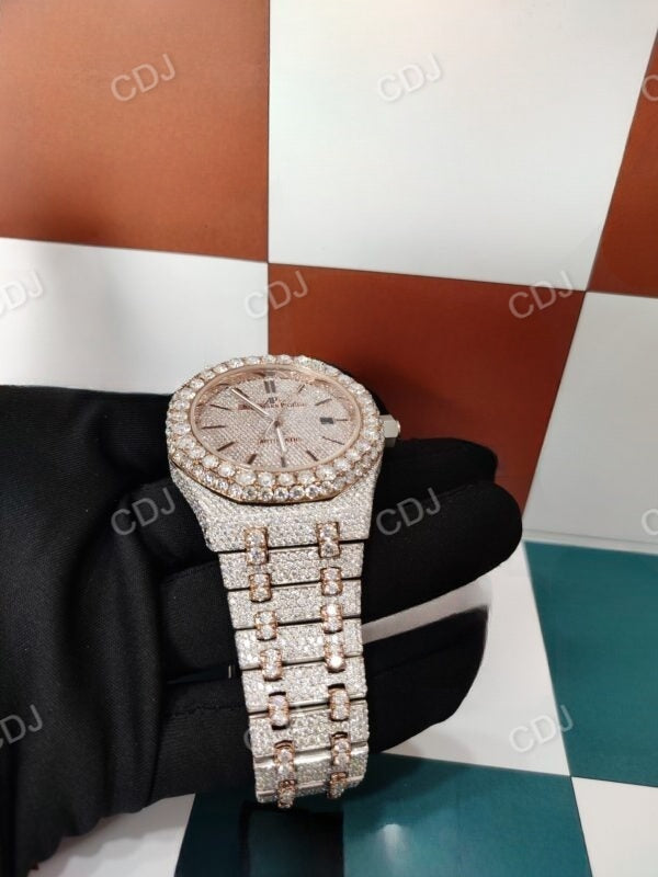 Elegant Colorless Moissanite Studded Full Automatic Movement Buss Down AP Watch Rappers Jewelry 30 to 32 Carats (Approx.)  customdiamjewel   