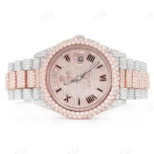 Two Tone Moissanite Diamond Watch Date Display Wrist Watch Diamond Watch For Men Stainless Steel Watch  customdiamjewel   