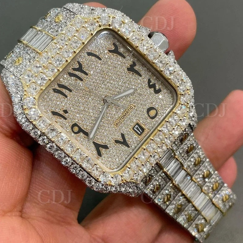 Cartier VVS Moissanite Full Iced out Stainless Steel Mechanical Watches 24 To 27CTW (Approx)  customdiamjewel   