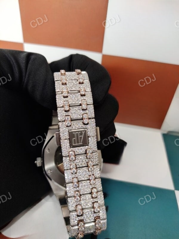 Elegant Colorless Moissanite Studded Full Automatic Movement Buss Down AP Watch Rappers Jewelry 30 to 32 Carats (Approx.)  customdiamjewel   