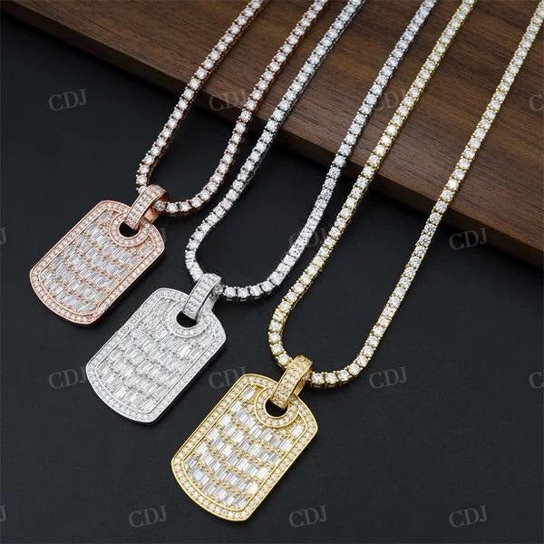 Baguette Diamond Men Dogtag Hip Hop Pendant  customdiamjewel   