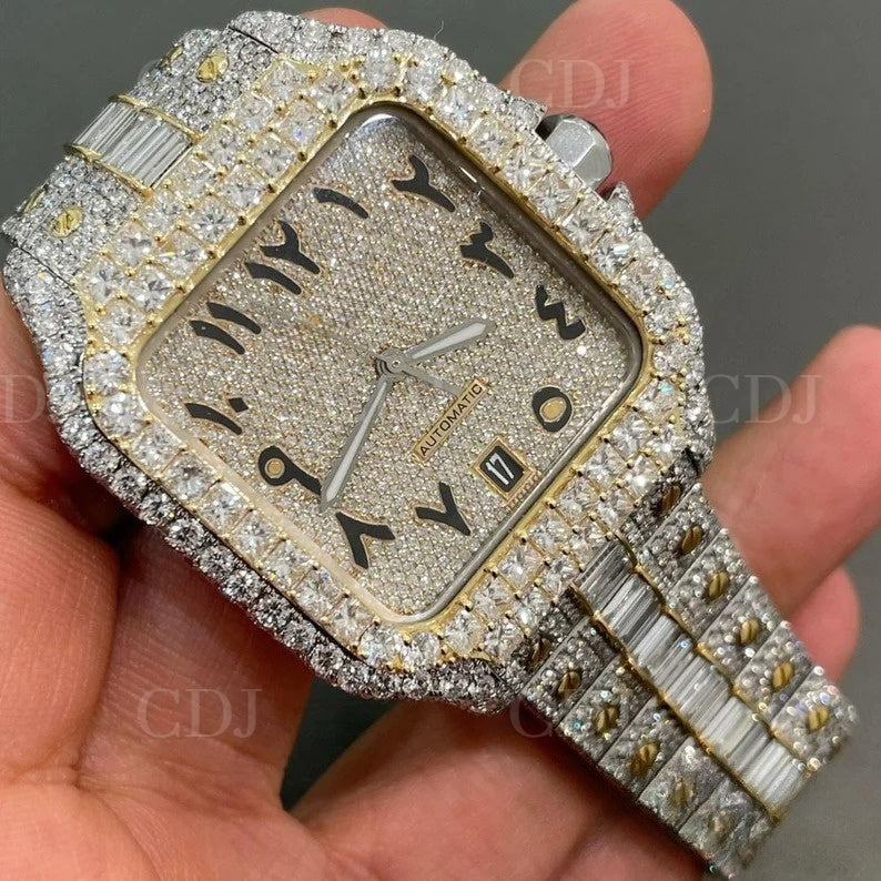 Cartier VVS Moissanite Full Iced out Stainless Steel Mechanical Watches 24 To 27CTW (Approx)  customdiamjewel   