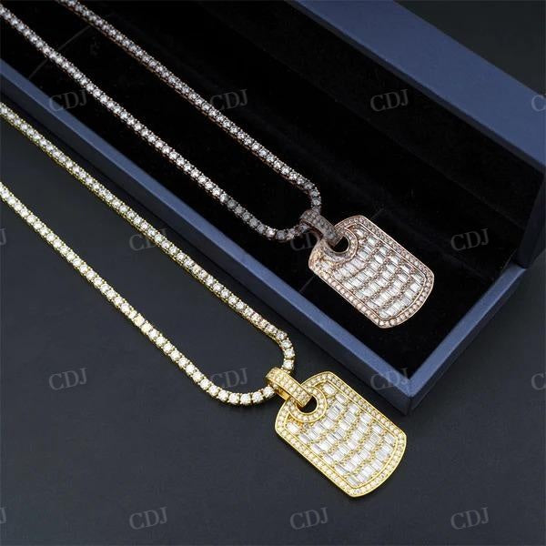 Baguette Diamond Men Dogtag Hip Hop Pendant  customdiamjewel   