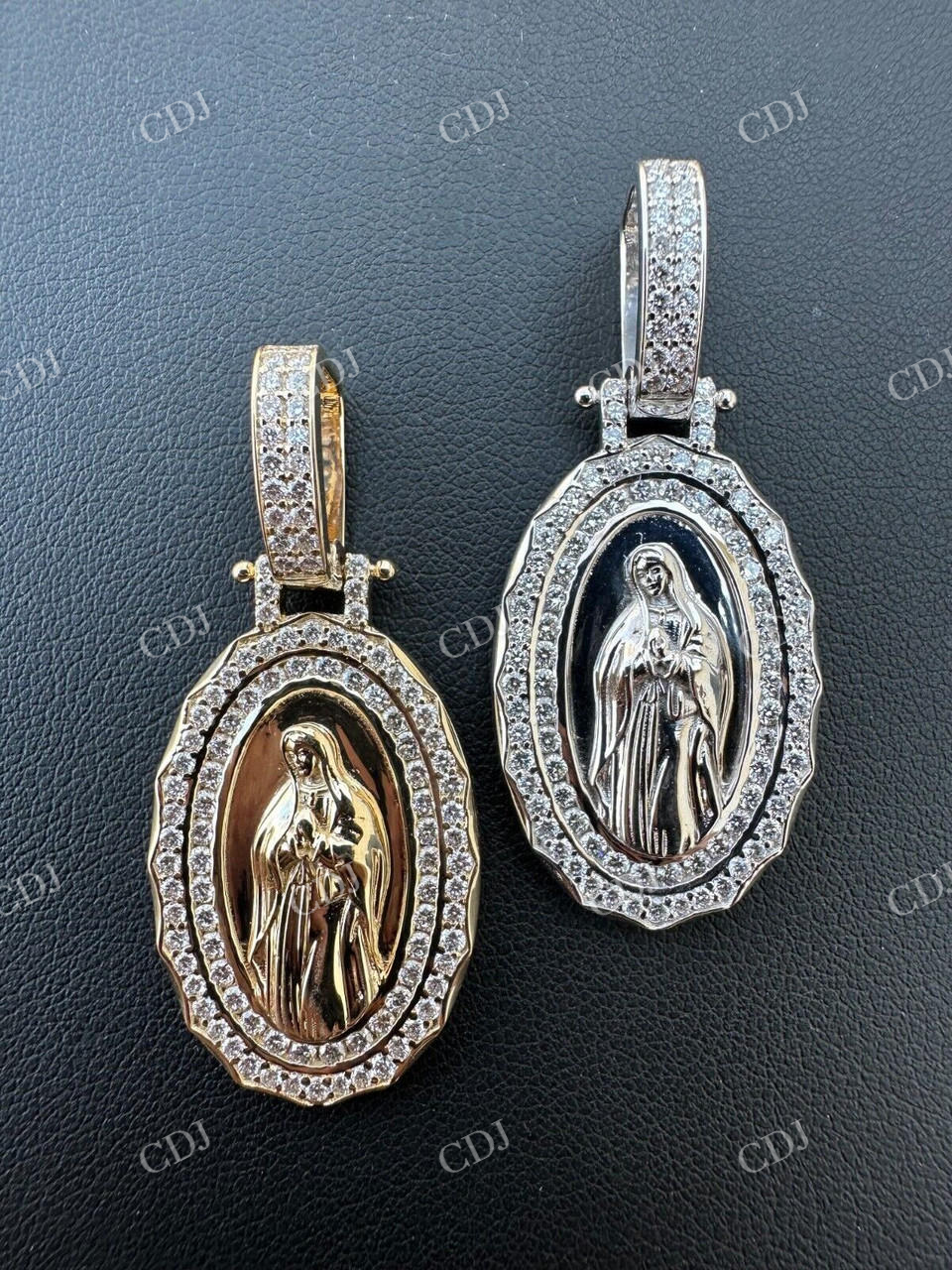 14k Gold Mary Medallion Diamond Pendant  customdiamjewel   