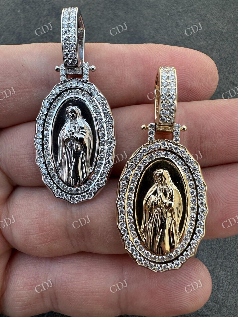 14k Gold Mary Medallion Diamond Pendant  customdiamjewel   