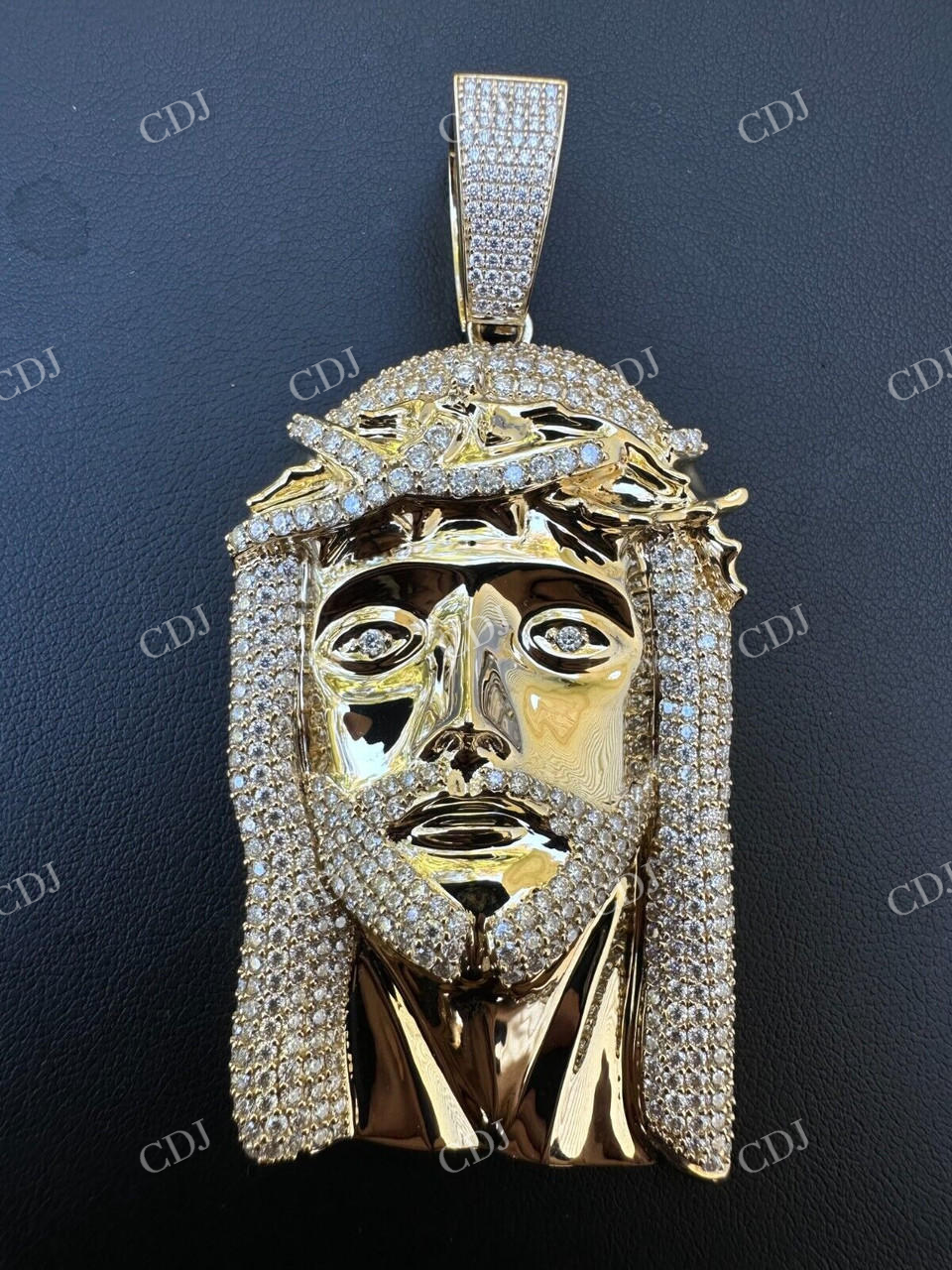 14K Yellow Gold Jesus Piece Iced Diamond Pendant  customdiamjewel   