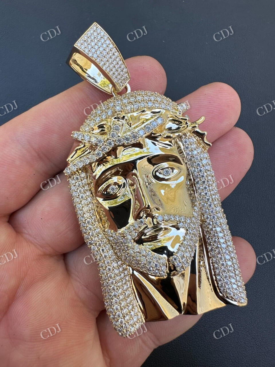 14K Yellow Gold Jesus Piece Iced Diamond Pendant  customdiamjewel   