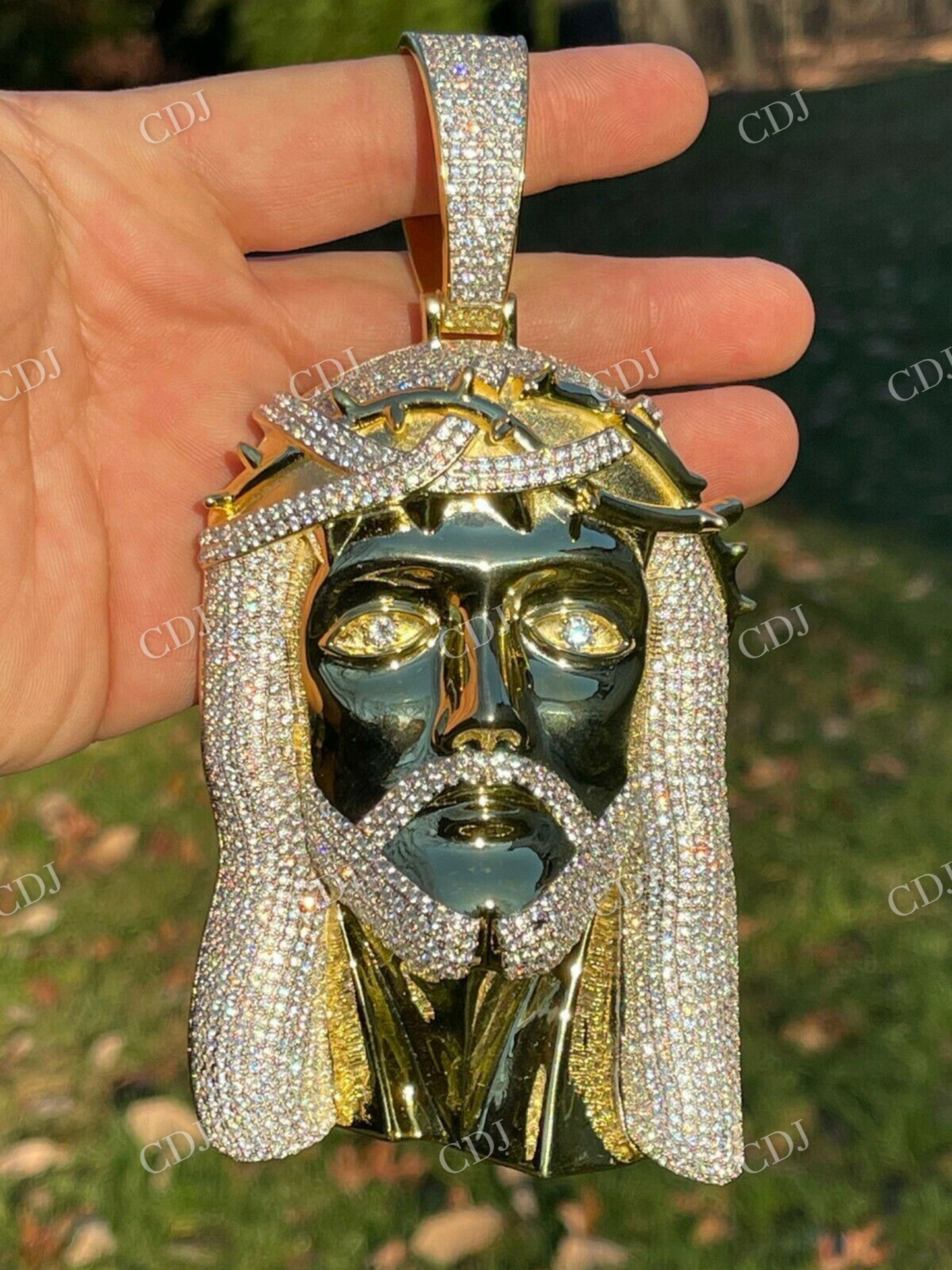 14k Gold Mens Iced Jesus Piece Diamnod Pendant  customdiamjewel   