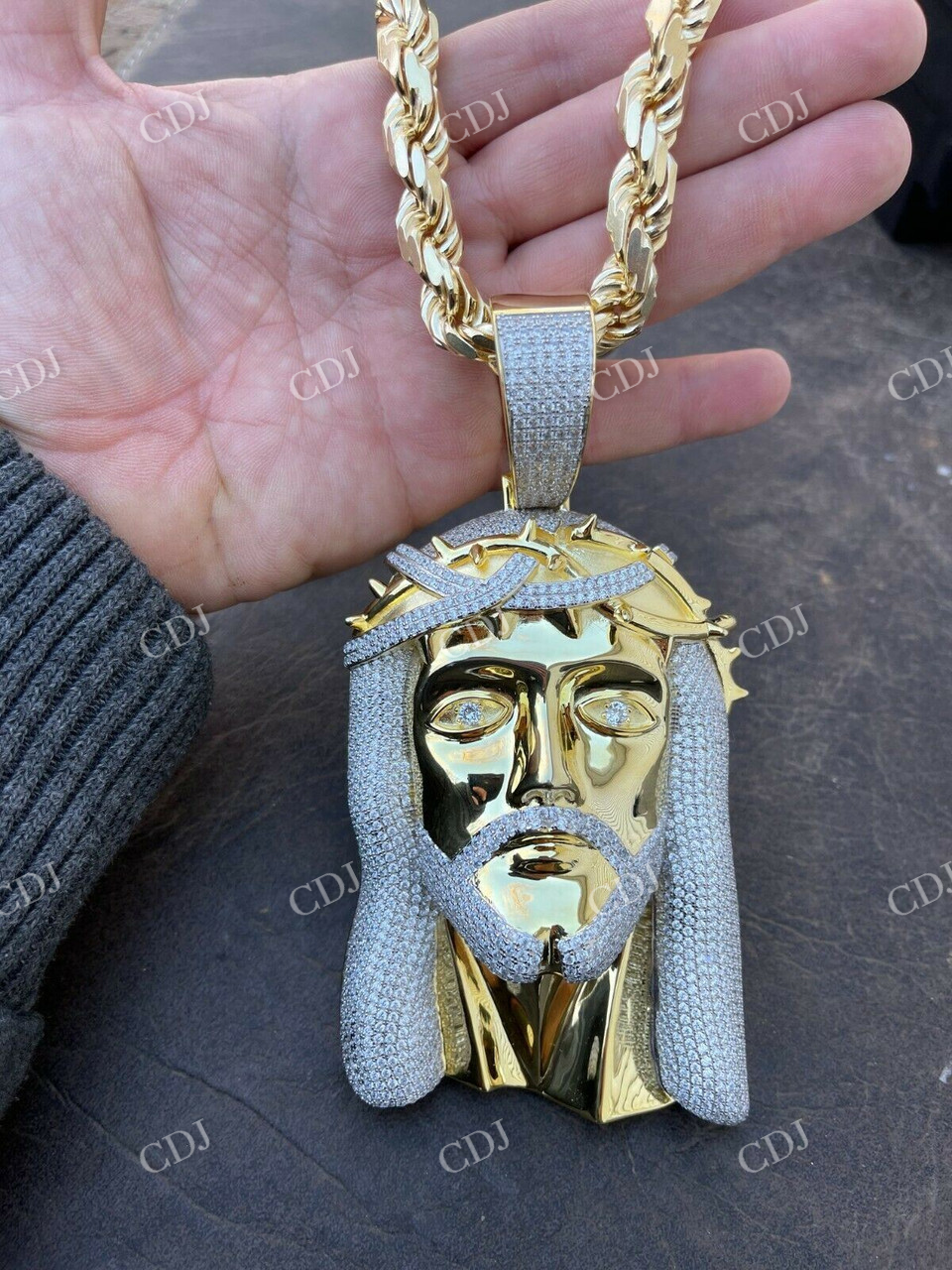 14k Gold Mens Iced Jesus Piece Diamnod Pendant  customdiamjewel   