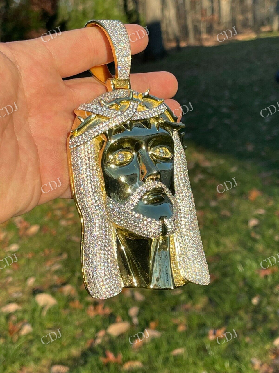 14k Gold Mens Iced Jesus Piece Diamnod Pendant  customdiamjewel   