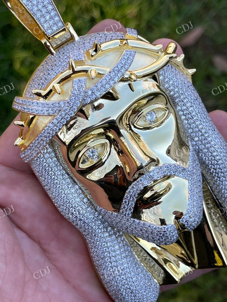 14k Gold Mens Iced Jesus Piece Diamnod Pendant  customdiamjewel   