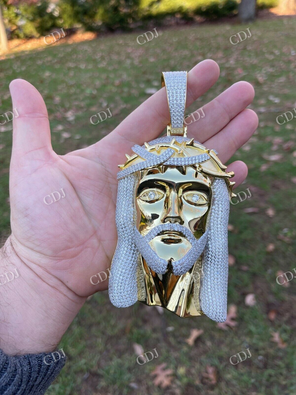 14k Gold Mens Iced Jesus Piece Diamnod Pendant  customdiamjewel   