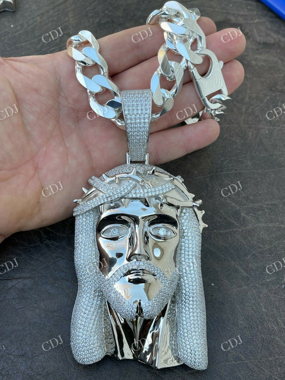 925 Sterling Silver Iced Jesus Piece Diamond Pendant  customdiamjewel   