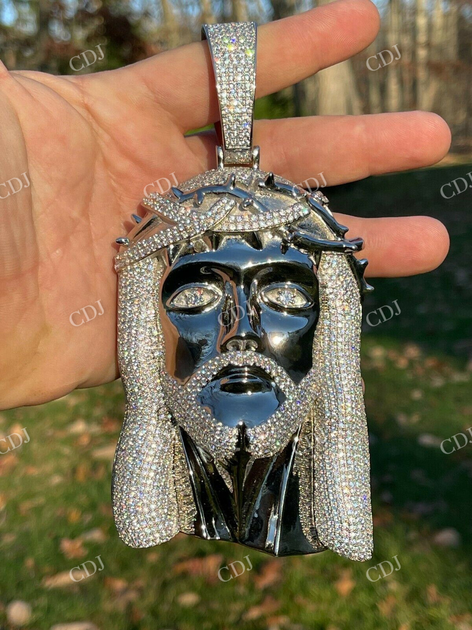 925 Sterling Silver Iced Jesus Piece Diamond Pendant  customdiamjewel   