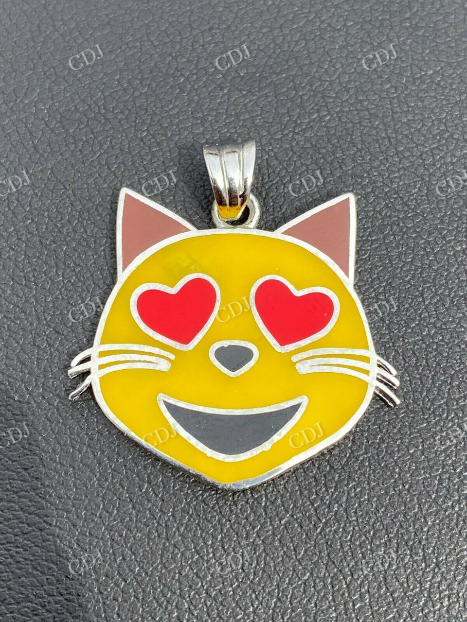 925 Sterling Silver Kitty Cat Heart Eyes Emoji Pendant  customdiamjewel   