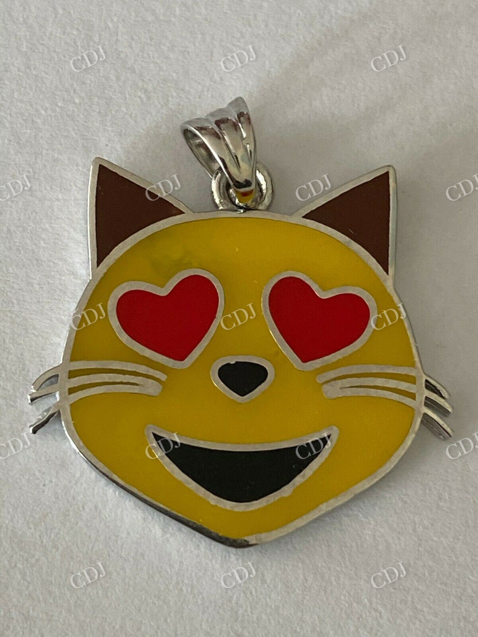 925 Sterling Silver Kitty Cat Heart Eyes Emoji Pendant  customdiamjewel   