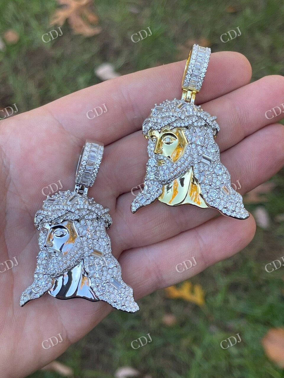 Large Baguette Diamond Jesus Piece Iced Hip Hop Pendant  customdiamjewel   