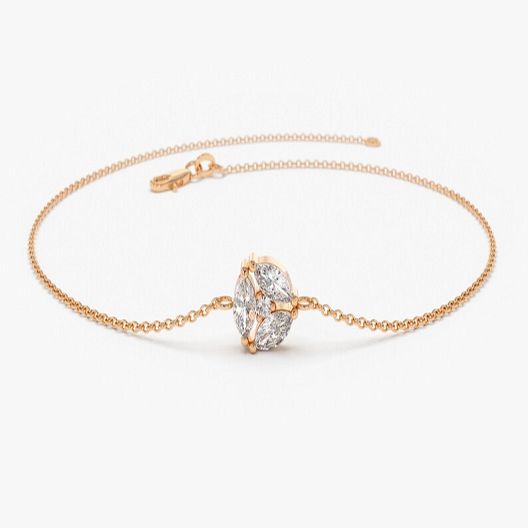 Marquise Shape Natural Diamond 14K Gold Cluster Bracelet  customdiamjewel 10 KT Solid Gold Rose Gold VVS-EF