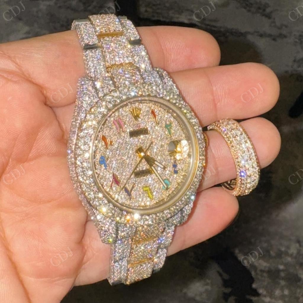 Two Tone Rambo Arabic Dial Iced Out Rolex Watch hip hop jewelry CustomDiamJewel   