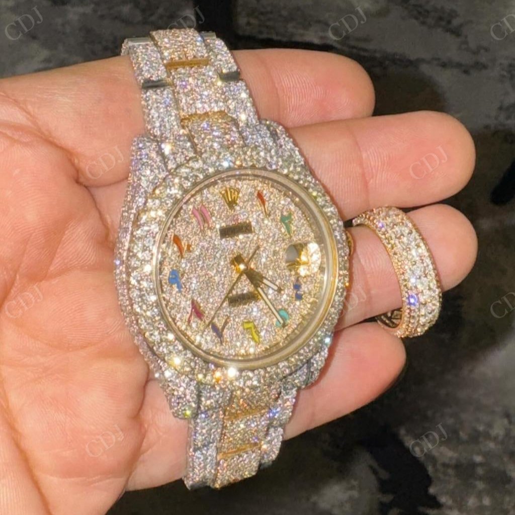 Two Tone Rambo Arabic Dial Iced Out Rolex Watch hip hop jewelry CustomDiamJewel   