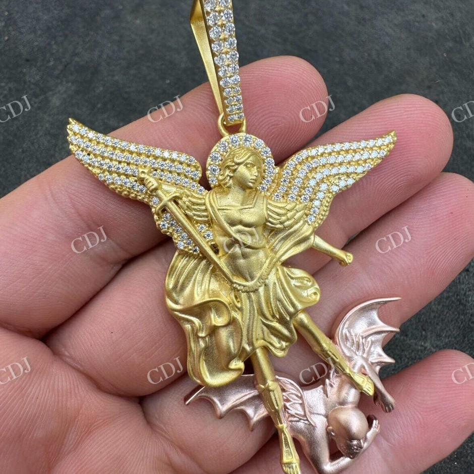 925 Sterling Silver St Michael & Dragon Diamond Pendant  customdiamjewel   