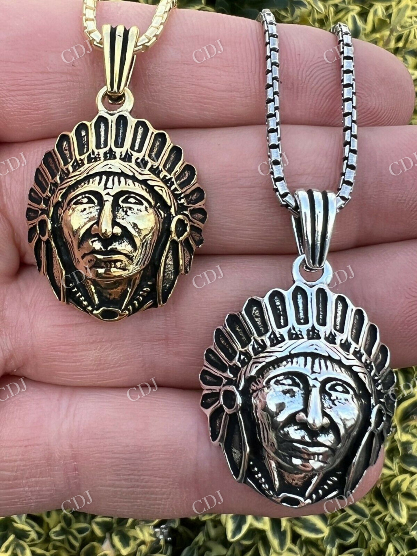 925 Sterling Silver Indian Head Chief Headdress Pendant  customdiamjewel   