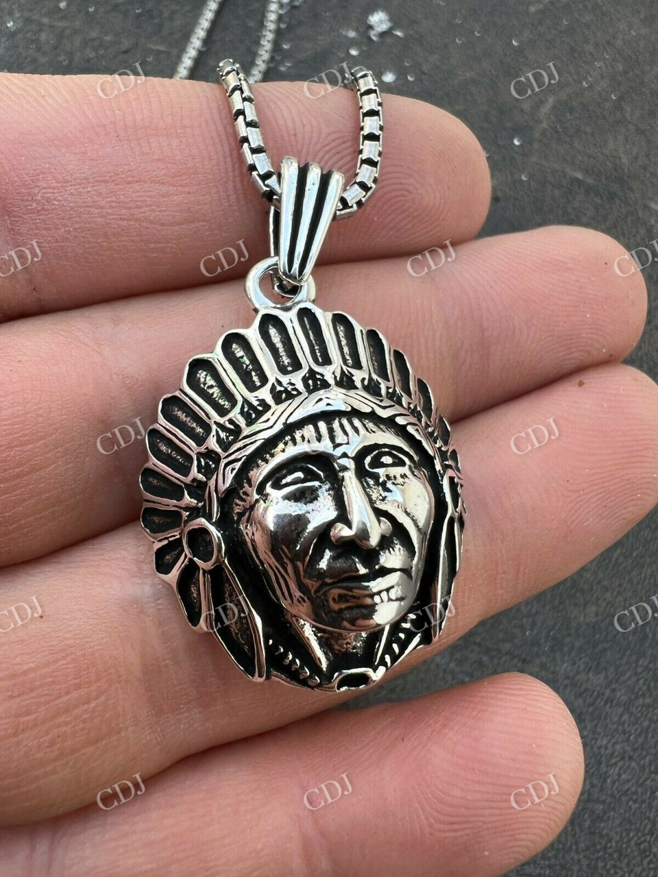 925 Sterling Silver Indian Head Chief Headdress Pendant  customdiamjewel   