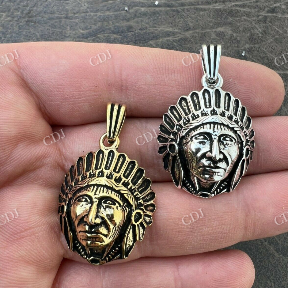 925 Sterling Silver Indian Head Chief Headdress Pendant  customdiamjewel   