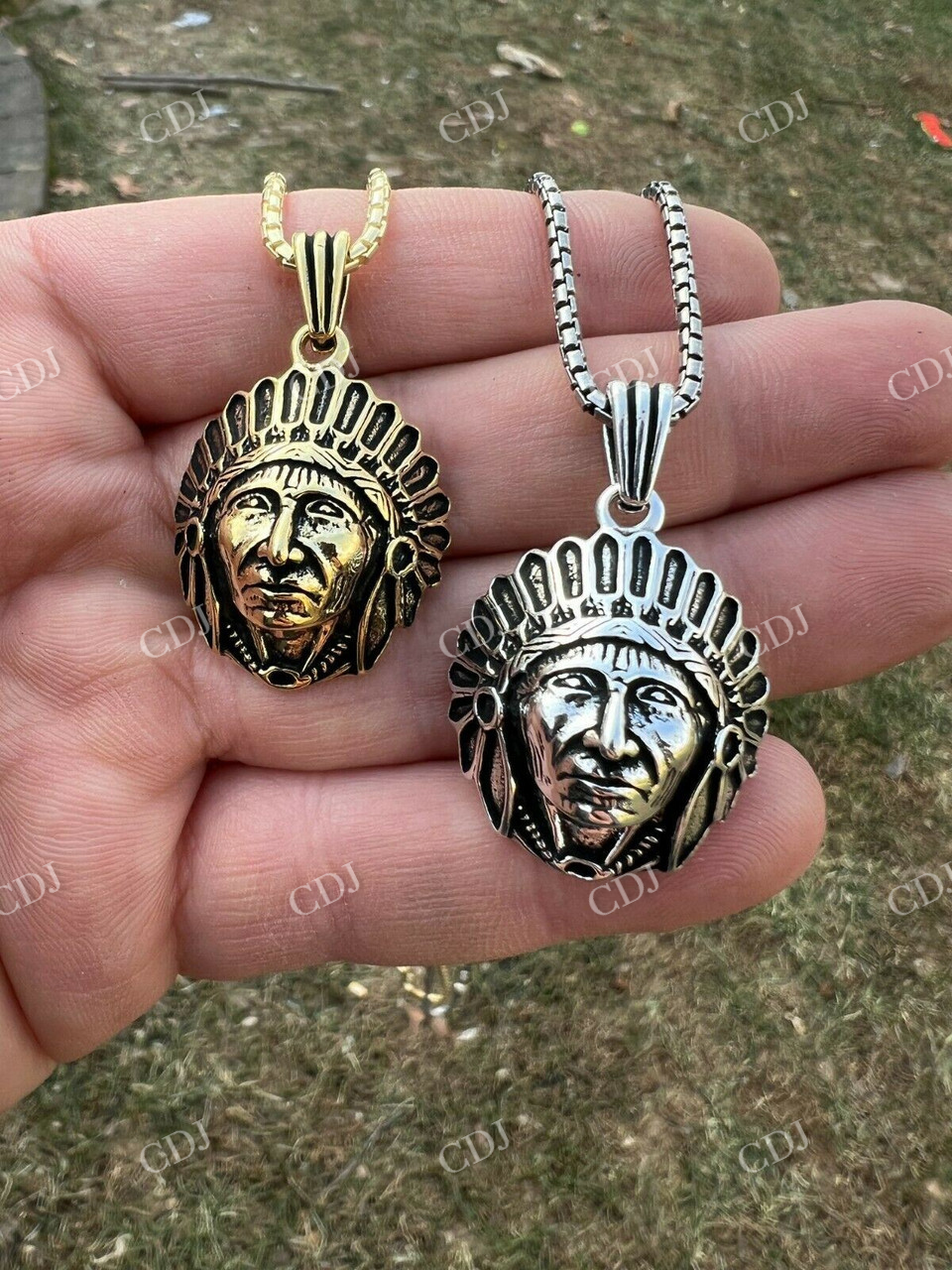 925 Sterling Silver Indian Head Chief Headdress Pendant  customdiamjewel   