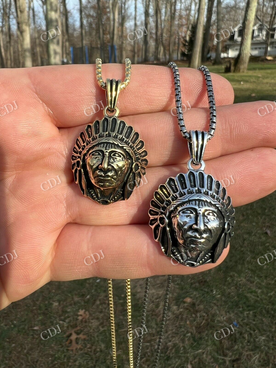 925 Sterling Silver Indian Head Chief Headdress Pendant  customdiamjewel   