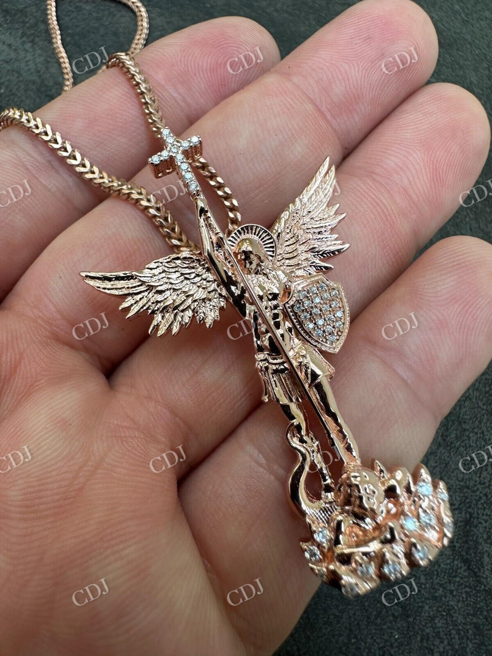 Iced Diamond Saint Michael & Dragon Pendant  customdiamjewel   