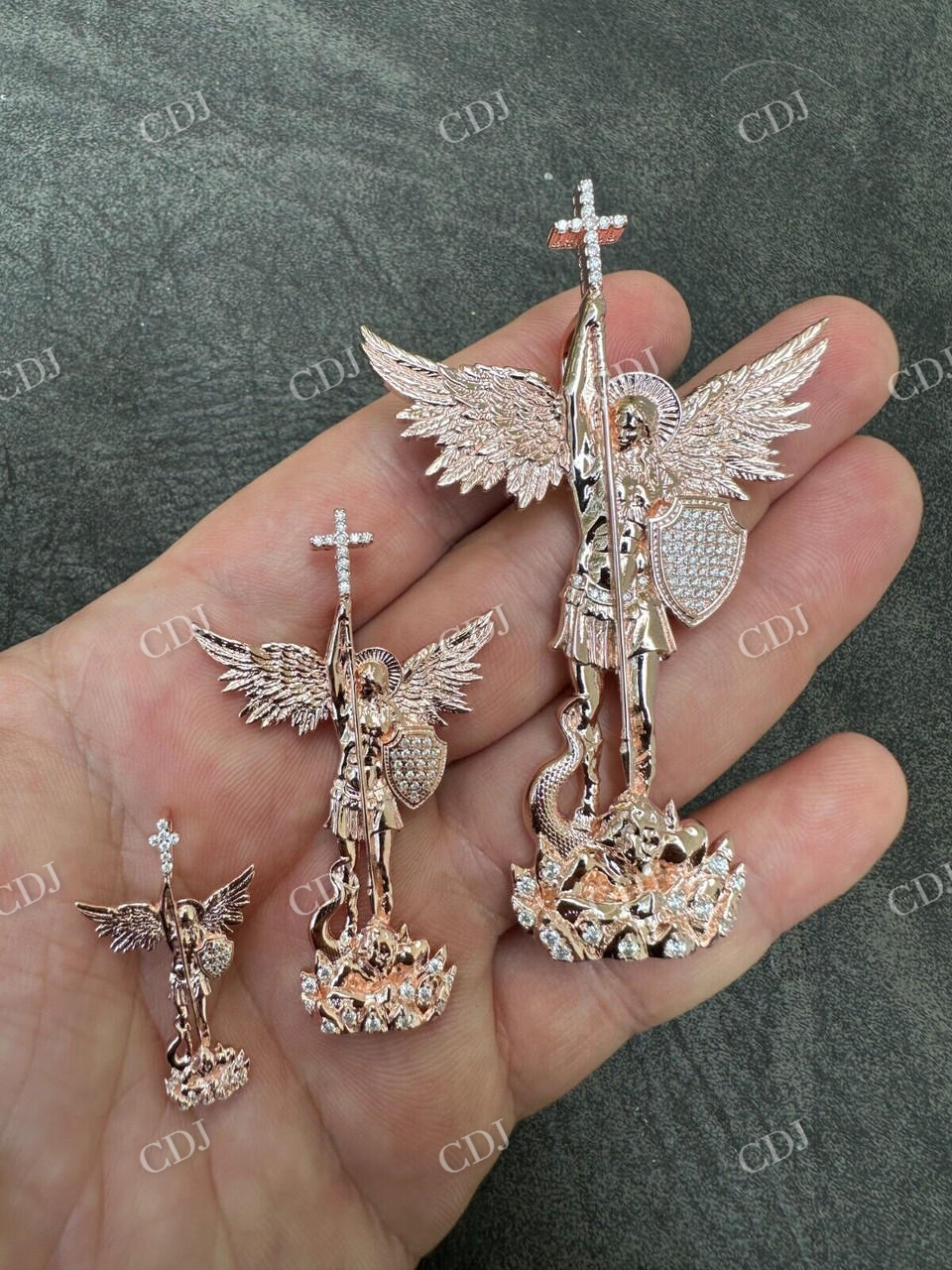 Iced Diamond Saint Michael & Dragon Pendant  customdiamjewel   